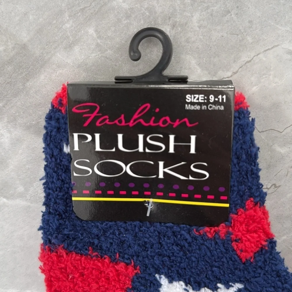 Women's Fashion Plush Socks Two Pairs of Fuzzy Socks Stars And Stripes Size 9-11